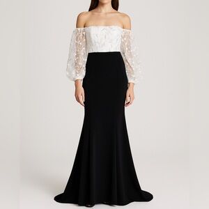 New! Eliza J Off the Shoulder 3D Floral Sleeve Scuba Crepe Evening Dress, size 6